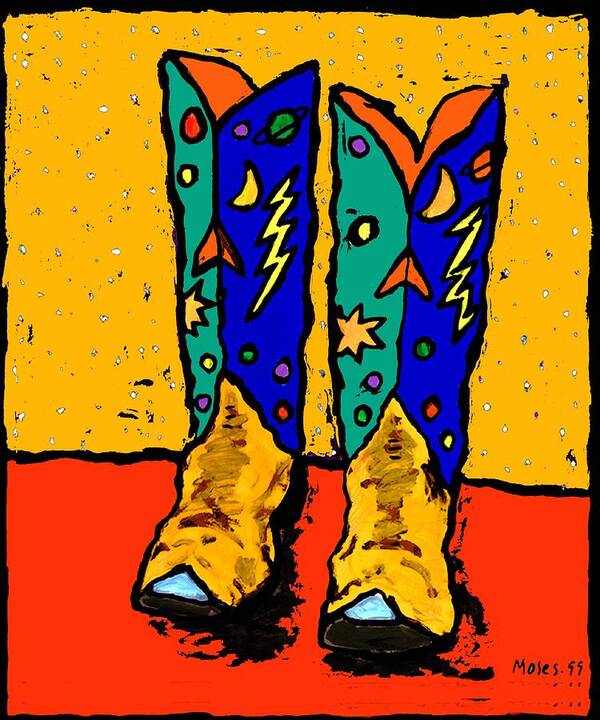  Art Print featuring the painting 30x36 Boots On Yellow by Dale Moses