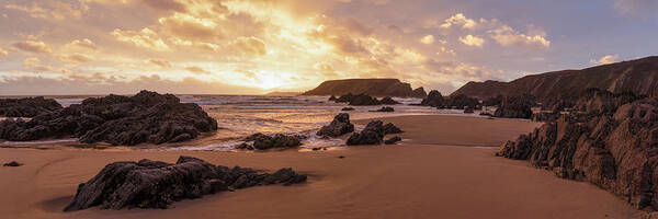Panorama Art Print featuring the photograph Marloes Sands Beach Sunset Pembrokeshire Coast Wales #1 by Sonny Ryse