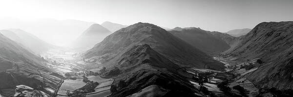 Panorama Art Print featuring the photograph Martindale Black and White Lake District #1 by Sonny Ryse