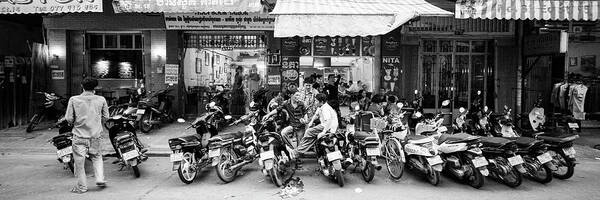 Panoramic Art Print featuring the photograph Siem Reap cambodia street motorbikes #2 by Sonny Ryse