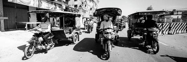 Panoramic Art Print featuring the photograph Siem Reap cambodia street motorbikes #5 by Sonny Ryse