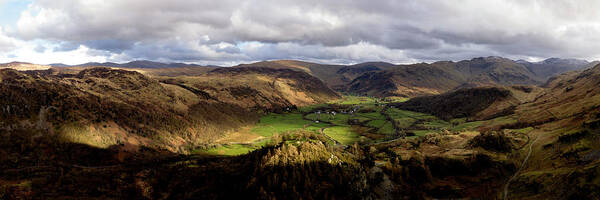 Panorama Art Print featuring the photograph Borrowdale Aerial Lake District by Sonny Ryse