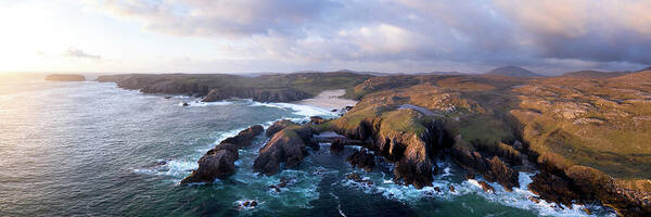 Panorama Art Print featuring the photograph Mangersta Coast Aerial Isle of Lewis Outer Hebrides Scotland by Sonny Ryse