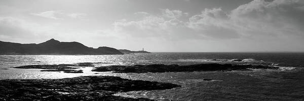 Panorama Art Print featuring the photograph Sanna Bay Beach Ardnamurchan peninsula lighthouse isle of Rum sc by Sonny Ryse