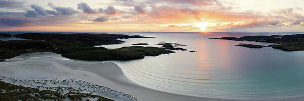 Panorama Art Print featuring the photograph Uig Bay sunset Aerial Isle of Lewis Outer Hebrides by Sonny Ryse