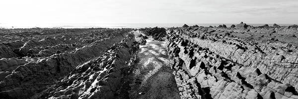 Coast Art Print featuring the photograph Welcombe Mouth beach North Devon South West Coast Path black and white 4 by Sonny Ryse