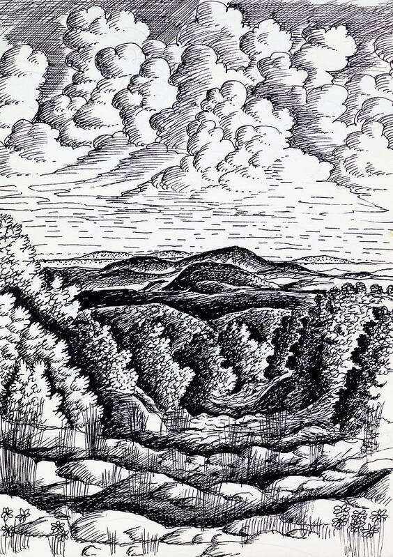 Landscapes Art Print featuring the drawing Landscape 1 by John Kaelin