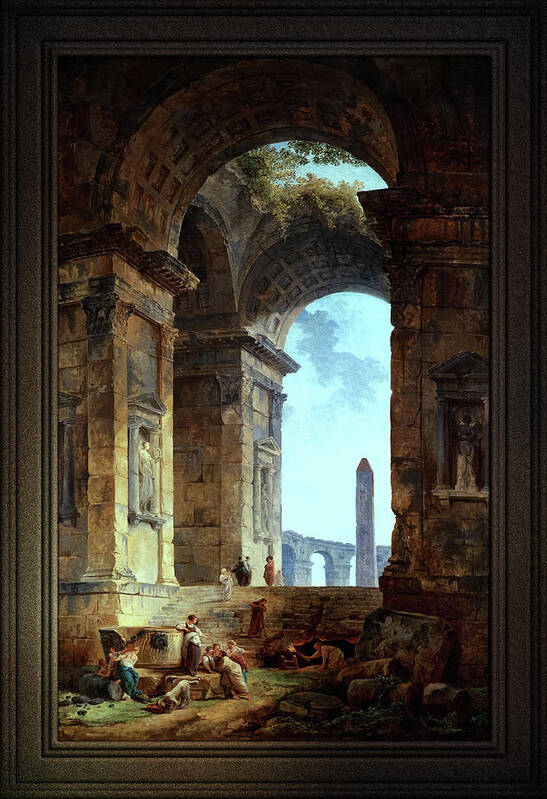 Ruins With An Obelisk Art Print featuring the painting Ruins With An Obelisk In The Distance Fine Art Old Masters Reproduction by Rolando Burbon