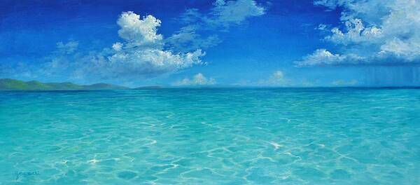 Tropical Seascape Art Print featuring the painting Rendezvous Bay Shower by Alan Zawacki