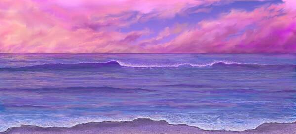Maui Sunset Art Print featuring the painting Pink Sunset Waves by Stephen Jorgensen