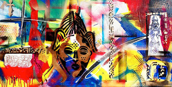 African Mask Art Print featuring the painting True to our Native Land by Everett Spruill