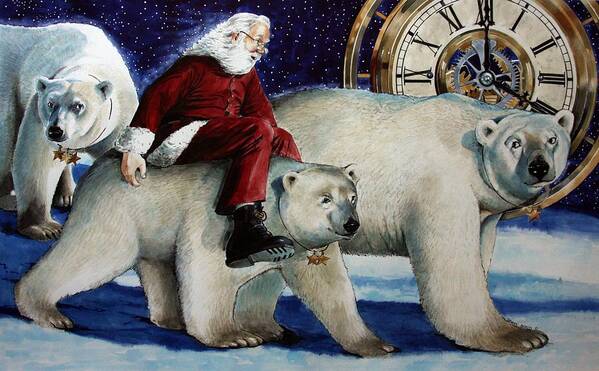 Santa Art Print featuring the painting Polar Express by Denny Bond