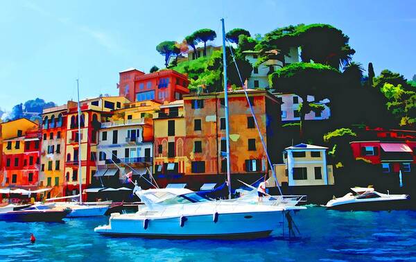 Portofino Art Print featuring the photograph Portofino Watercolors by Rochelle Berman