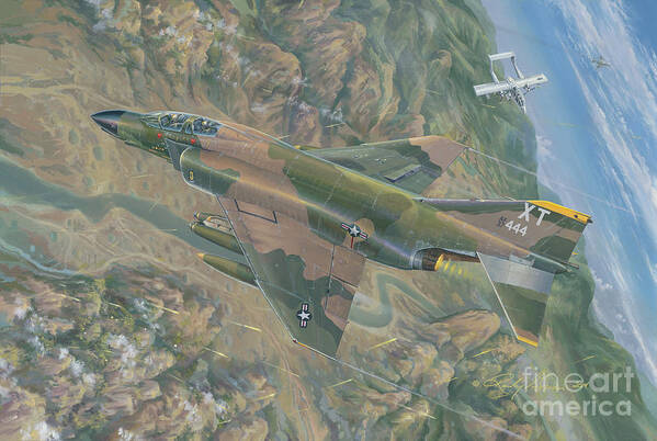 F-4c Phantom Art Print featuring the painting ALL FOR ONE  The Rescue of Boxer 22 Ban Phanop Laos 5 thru 7 December 1969 by Randy Green