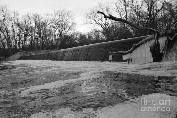 Pompton Spillway Art Print featuring the photograph Falling Water on the Pompton Spillway in Winter by Christopher Lotito