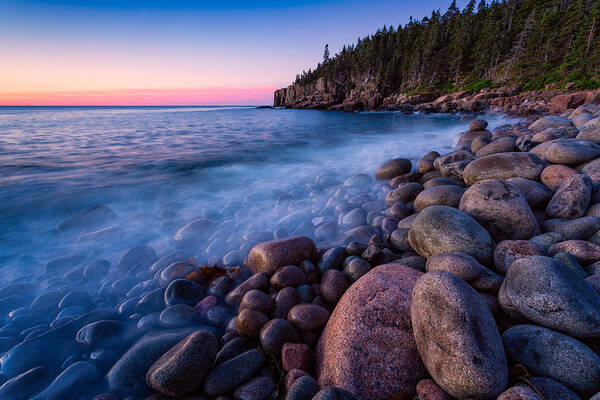 Acadia Art Print featuring the photograph Sunrise At Boulder Beach Acadia NP by Jeff Sinon