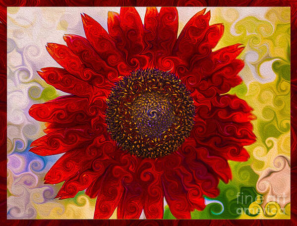 Abstract Art Print featuring the painting Royal Red Sunflower by Omaste Witkowski