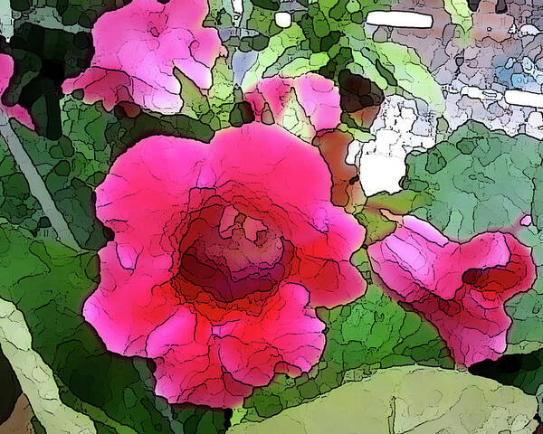 Flowers Gloxinia Floral Photo Enhancement Hot Pink Peggy Cooper Cooperhouse Nature Art Print featuring the photograph Gloxinia by Peggy Cooper-Hendon