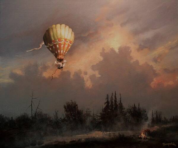 Balloon Art Print featuring the painting Flight of the Swan 3 by Tom Shropshire