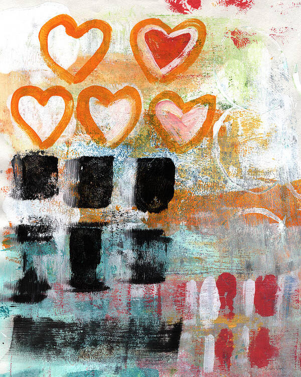 Orange Hearts- abstract painting by Linda Woods