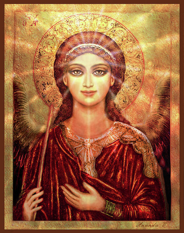 Icon Angel in Red with Light by Ananda Vdovic