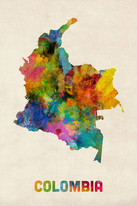 Colombia Watercolor Map by Michael Tompsett