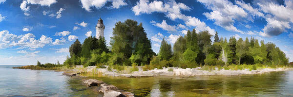 Door County Art Print featuring the painting Door County Cana Island Lighthouse Panorama by Christopher Arndt