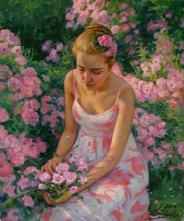 Figurative Painting Art Print featuring the painting In the garden by Serguei Zlenko