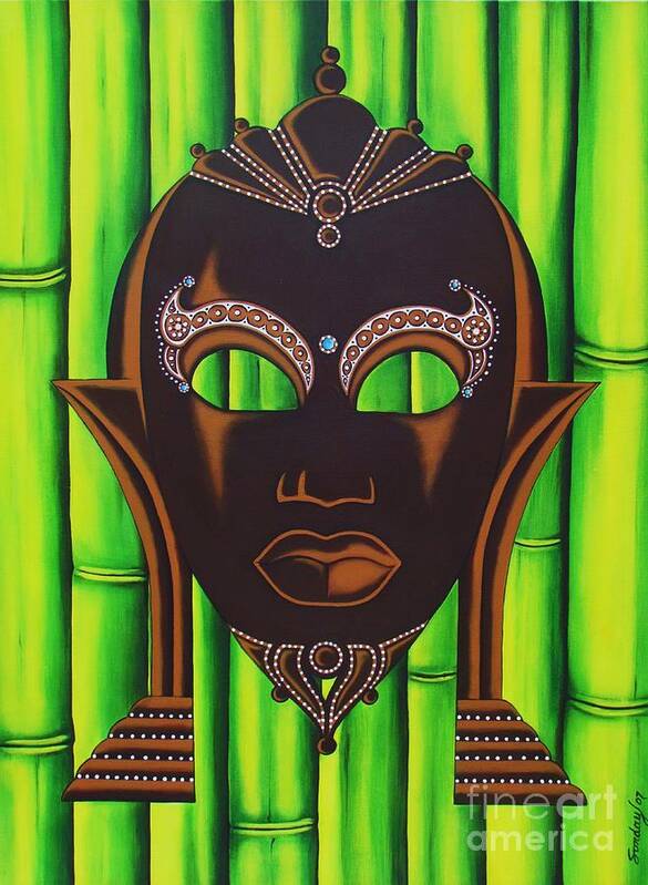 Modern Mask Art Print featuring the painting Bamboo Mask by Joseph Sonday