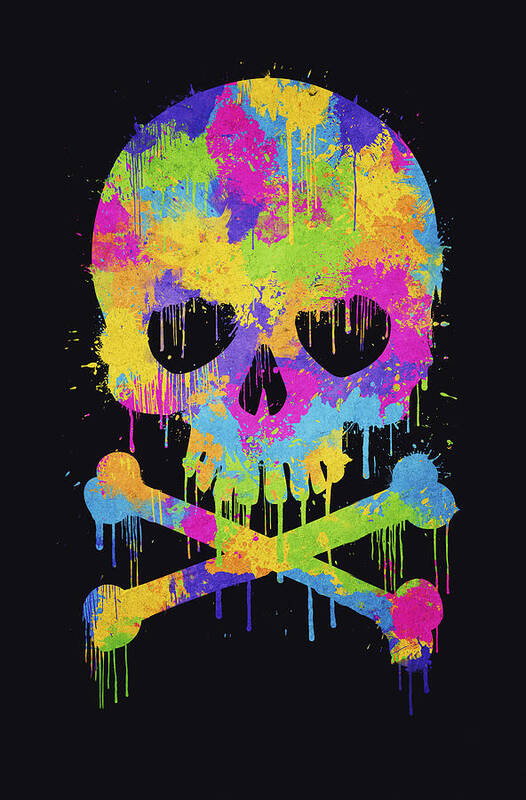 Illusion Art Print featuring the digital art Abstract Trendy Graffiti Watercolor Skull by Philipp Rietz