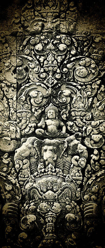 Banteay Srei Carving Art Print featuring the photograph Banteay Srei Carvings 2 Unframed Version by Weston Westmoreland