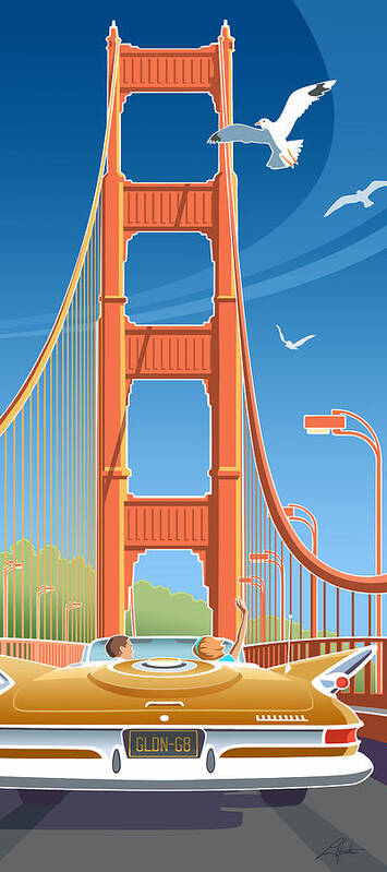 Mid Century Modern Art Print featuring the digital art Golden Gate by Larry Hunter