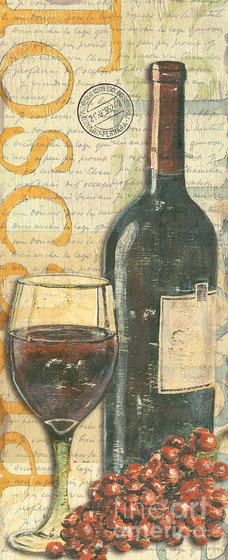 Wine Art Print featuring the painting Italian Wine and Grapes by Debbie DeWitt