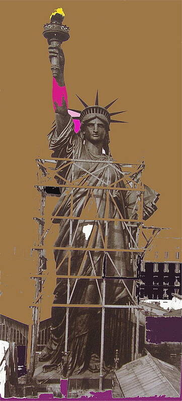 Statue Of Liberty Being Built 1876-1881 Paris France Collage              Pierre Petit Photographer Color Added Art Print featuring the photograph Statue of Liberty being built 1876-1881 Paris collage Pierre Petit           by David Lee Guss