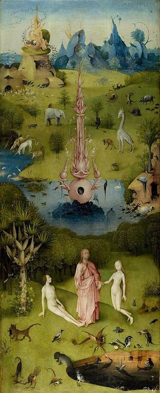 Hieronymus Bosch Art Print featuring the painting The Garden Of Earthly Delights Left Panel by Hieronymus Bosch