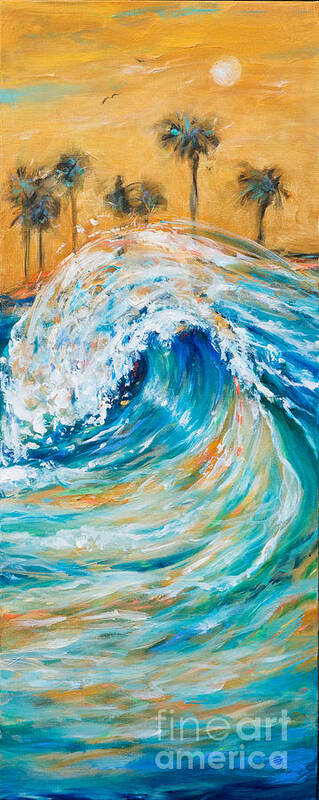 Surf Art Print featuring the painting Aqua Breaker by Linda Olsen