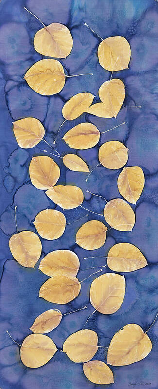 Water Art Print featuring the tapestry - textile Aspen Leaves on Water by Carolyn Doe
