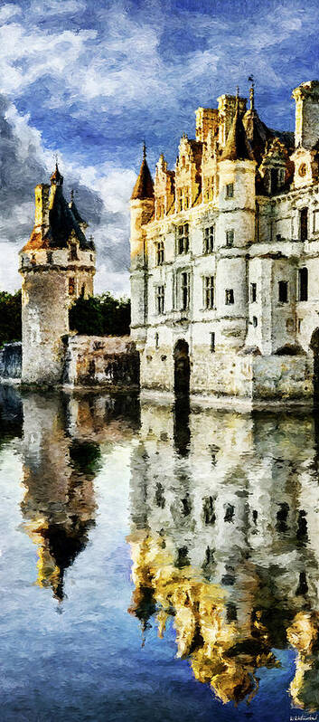 Chateau De Chenonceau Art Print featuring the photograph Evening falls at the Castle by Weston Westmoreland