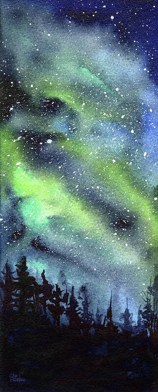 Watercolor Galaxy Art Print featuring the painting Galaxy Watercolor Nebula Northern Lights by Olga Shvartsur
