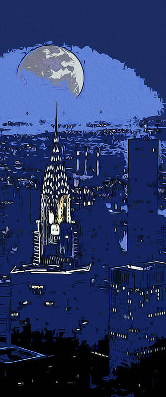 New York City Art Print featuring the painting New York Moonlight by AM FineArtPrints