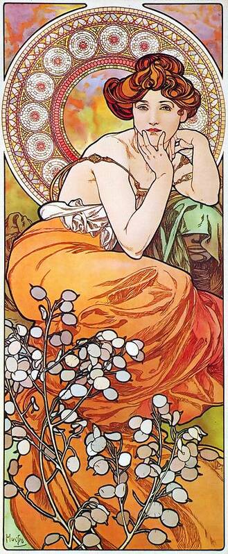 Alphonse Mucha Art Print featuring the painting Topaz by Alphonse Mucha