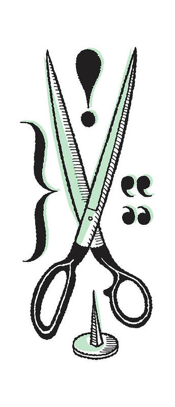 Bracket Art Print featuring the drawing Editing: Scissors, Punctuation, Tacks by CSA Images