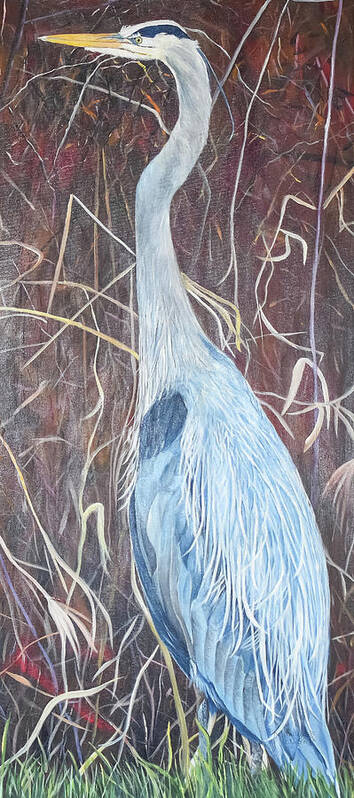 Blue Heron Art Print featuring the painting Great Blue Heron by Marilyn McNish