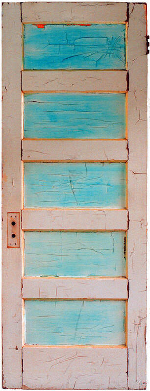 Painted Door Art Print featuring the painting Turquoise Doorway and Ladder to the Sky #2 by Asha Carolyn Young