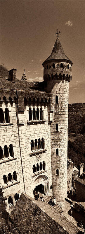Rocamadour Art Print featuring the photograph Rocamadour Stone Tower Vertical Panorama Sepia by Weston Westmoreland