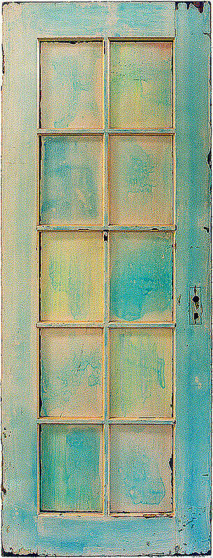 Painted Wooden Door Art Print featuring the sculpture Turquoise and Pale Yellow Panel Door by Asha Carolyn Young