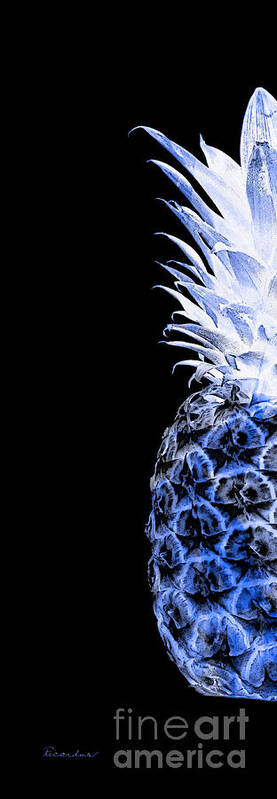 Art Art Print featuring the photograph 14JL Artistic Glowing Pineapple Digital Art Blue by Ricardos Creations