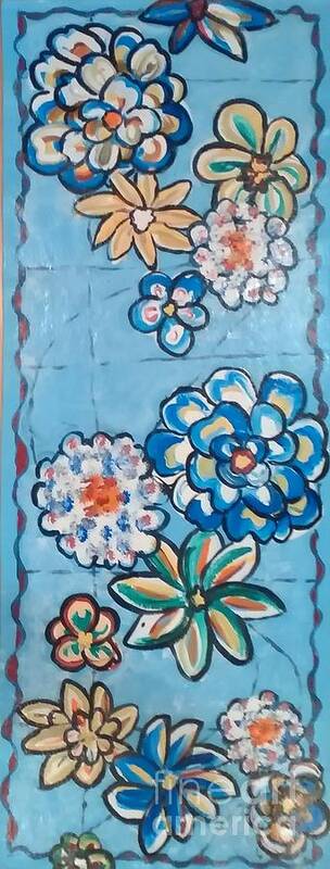 Light Blue Art Print featuring the painting Floor Cloth Blue Flowers by Judith Espinoza