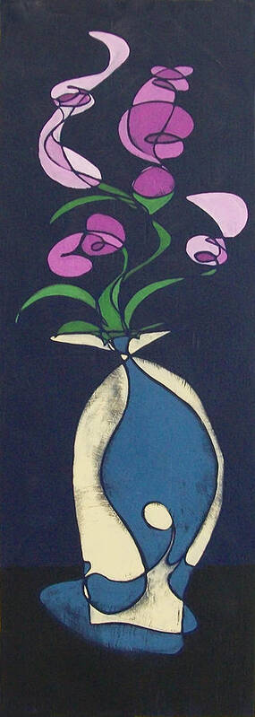 Abstract Art Print featuring the painting Floral on Indigo by John Gibbs