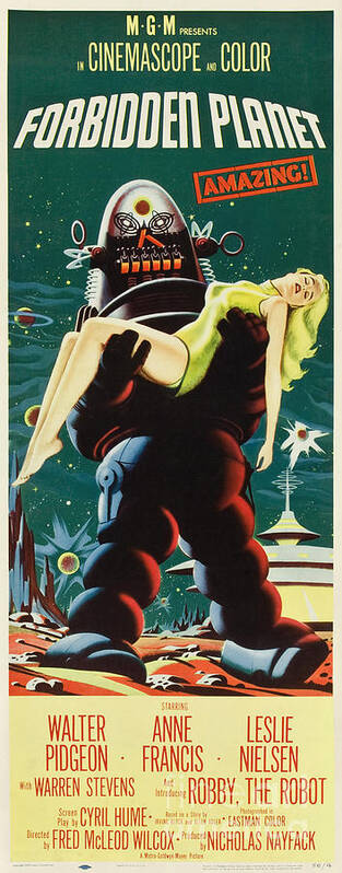 Forbidden Planet Art Print featuring the painting Forbidden Planet in CinemaScope retro classic movie poster portraite by Vintage Collectables